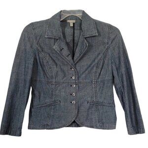 J.Jill Blue Chambray / Light Denim Button Front Jacket with Pockets SZ 8